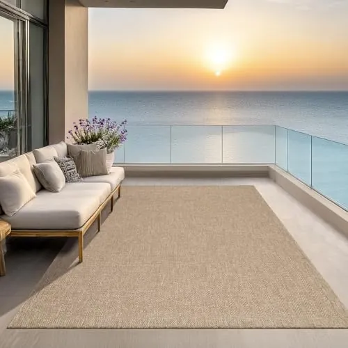 the carpet Kansas - Alfombra para Exterior e Interior con Aspecto de Yute Natural, Resistente a la Intemperie, Apta para Patio y jardín, Naturaleza, 240 x 340 cm