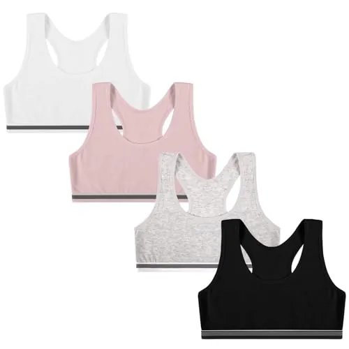 flintronic Pack de 4 Top Interior para Niña, Sujetador Deportivo Infantil, Sujetador Cortos de Niña Algodón sin Almohadillas, Multicolor, L