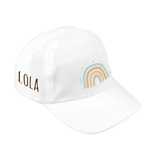 Mi Pipo - Gorra Infantil Personalizada Arcoiris Soft Blanco | Gorra Niño y Niña con Nombre Bordado, Algodón 100% | Talla Única y Ajustable | Diseño Transpirable y Ligero para Verano