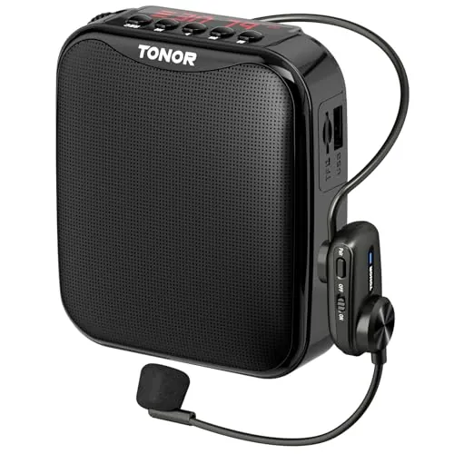 TONOR 15W Wireless Altavoz con Microfono Inalambrico，Amplificador de Voz Bluetooth Portátil, PA Sistema de Microfono Recargable para Profesores, Guías Turísticos, Entrenadores Deportivos, 25 m,K11