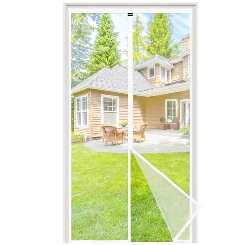NUEVA Mosquitera Puerta Magnética 95x200 cm, Mosquitera para Puerta con Imanes Potentes, Instalación Sin Taladro, Cierre Automático, Malla Transpirable y Antidesgarro, Blanco