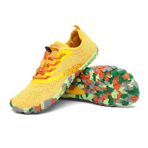 SAGUARO Mujer Hombre Zapatillas Barefoot Minimalista Respirable Calzado Minimalista Zapatos Barefoot Zapatillas de Trail RunningAmarillo,Gr.44