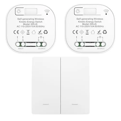 Cerhot Interruptor de luz inalámbrico de 230 V, interruptor de luz inalámbrico sin batería, juego de interruptor de luz inalámbrico inalámbrico con batería, interruptor de pared inalámbrico para luces