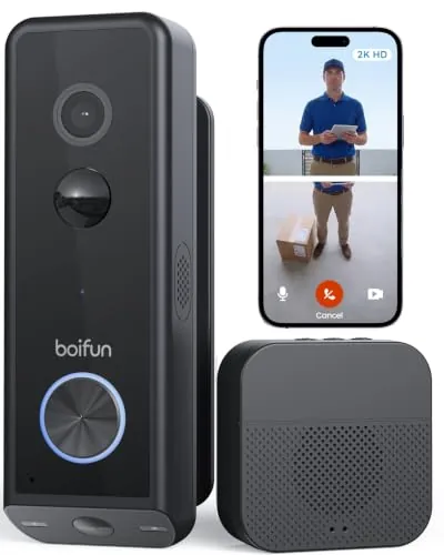 BOIFUN 2026 Timbre con Doble Cámara Inalámbrico Exterior Impermeable, Negro