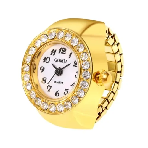 Tomedeks Reloj de Dedo para Hombres y Mujeres,Anillos de Oro Digital para Mujeres,Anillo Reloj Estilo Simple,con Zircon Pulido,Regalo para Navidad
