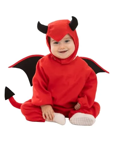 Funidelia Disfraz de Diablo para Bebé con mono, capucha, alas y cola, Traje de Demonio, Disfraces de Halloween y Carnaval – Talla 12-24 meses