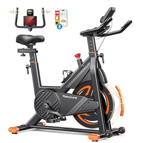 2026 Versión Toputure Bicicleta Estatica con Pulsómetro y APP, Bici Estatica Profesional Ultra Silenciosa y Estable, Asiento Cómodo, Soporte para Tableta y Portabotellas, Volante 15 KG, MAX 160KG