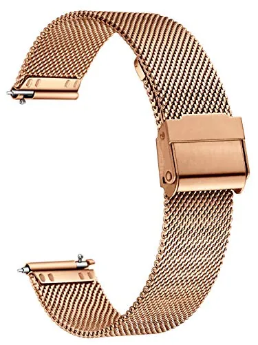 XIRUVE Correa de Reloj de Malla Acero Inoxidable Reemplazo Liberación Rápida 12-24mm (18mm, Oro rosado)