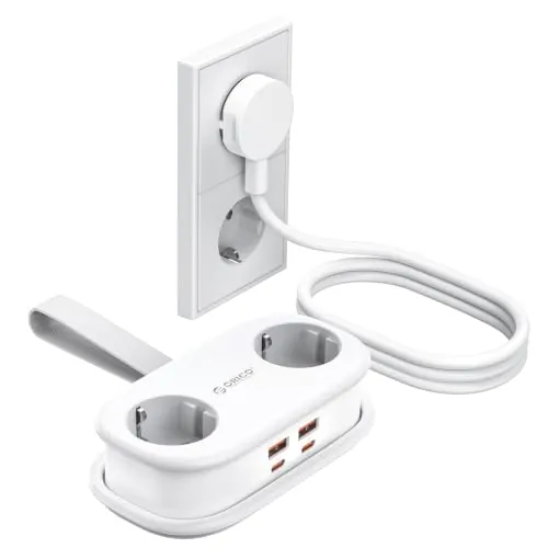 ORICO GAN 65W Regleta USB C de Viaje, Enchufe Múltiple 6 en 1, Blanco