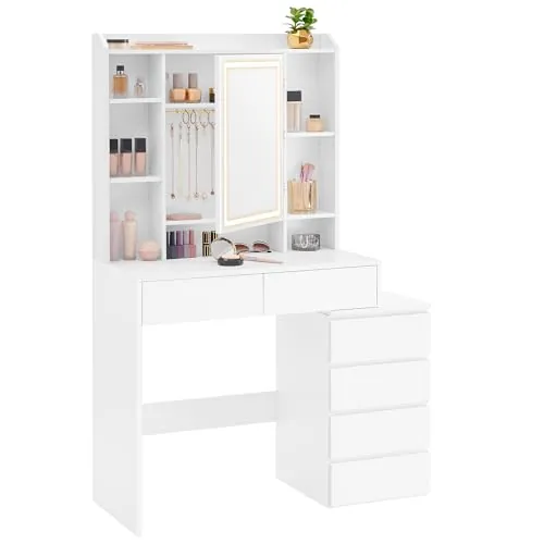 VASAGLE Tocador con Luces LED de Brillo Ajustable y Espejo