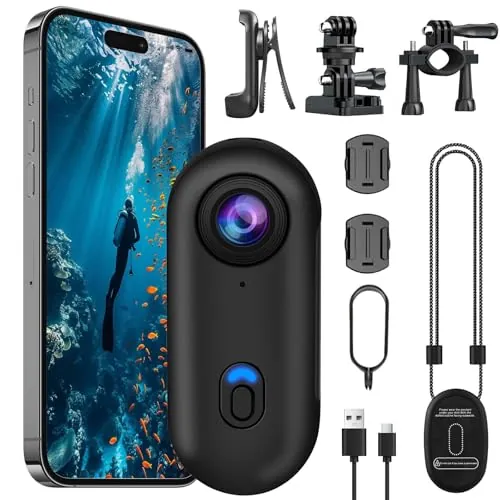 OBEST Mini Cámara Deportiva 4K Estabilizador 360 Camara Acción WiFi Impermeable, Bodycam Cámara Corporal Buceo, Camara Casco Moto Magnético Action Camera POV Vlog para Esquí Natación Vida Diaria