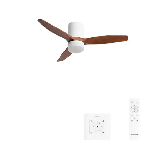 CREATE / WINDCALM S/Ventilador de techo ABS con luz blanco aspas efecto madera oscura con controlador y mando / 40W, Temporizador, Ø112 cm, 3 temperaturas de luz, función verano-invierno