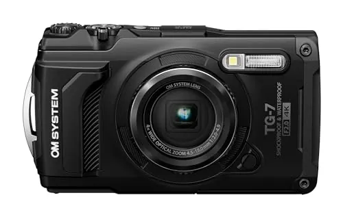 OM SYSTEM Cámara Tough TG-7, 12 MP, Resistente al Agua y a los Golpes, Modos de Disparo subacuático y Macro, vídeo 4K, Zoom Angular de 4X (sucesora de la Olympus TG-6), Negro