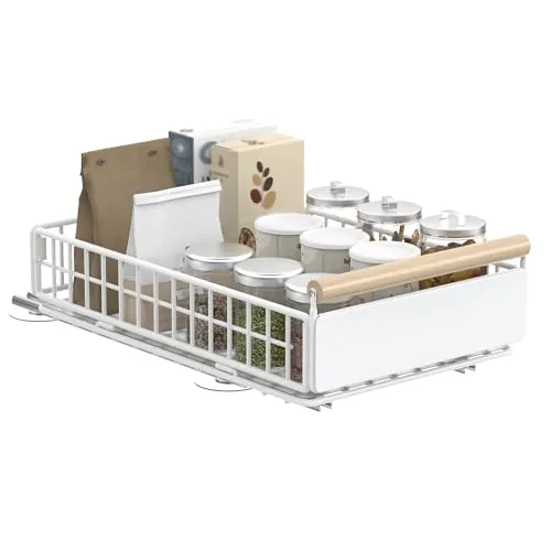 YheenLf 1 Paquete Organizador Cajones Cocina, Blanco, 39.5×23.5×11cm | Cajone Extraibles para Cocina, Cajón Extraíbles, Gavetas Deslizantes para Armarios, con Asa, Debajo del Fregadero