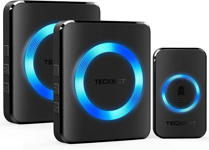 TECKNET Timbre Inalámbrico 2 Receptor IP65 Impermeable 400m Timbre Inalámbrico Exterior, 5 Niveles de Volumen (0-110dB) y 60 Melodías para Hogar, Hotel, Emergencia, etc