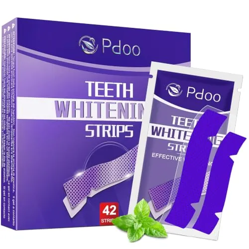 Tiras Blanqueadoras Dientes Moradas - 42 Tiras | Kit Blanqueador Dental Profesional con Tecnología Púrpura Correctora de Color | Blanqueamiento Dental Seguro para el Esmalte y Resultados Rápidos