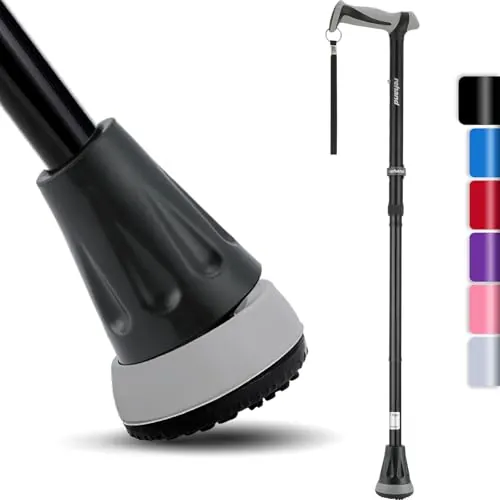Bastón Plegable Todo Terreno, Bastones para Mujeres y Hombres, con Punta Giratoria y Ayuda de Movilidad de Alta Resistencia, Bastón Ajustable para Ancianos y Mujeres(Negro)