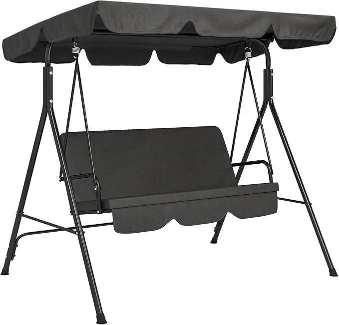 Outsunny Columpio de Jardín Exterior de 3 Plazas, Balancín de Jardín Exterior con Techo Ajustable y Marco de Acero, para Balcón, Terraza, Patio, Carga 200 kg, 172x110x153 cm, Negro