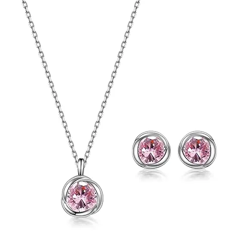 immobird Juegos de Joyas para Mujer, Conjunto Collar y Pendientes, Collares Mujer de Plata 925, con Circonia, Pendientes Plata, Joyas para Oro Rosa (Morganita)