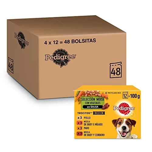 Pedigree Comida húmeda para perros sabores mixtos en salsa, paquete múltiple (4 paquete x 12 bolsas x 100 g)