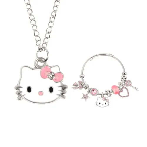 Gkaopi Conjuntos de Joyas para Mujer Niñas,Gato Dibujos Animados Colgante,Collar Gato Animados,Delicado y Pulsera,Joyas Niña,Mujeres Niñas Día de la Madre Regalo de Joyería