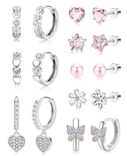 Diamday 8 Pares Pendientes Niña Mujer Acero Quirúrgico, Aros Hipoalergénicos Pequeños Colgantes, Piercing Oreja Múltiples para Bebé y Mujer