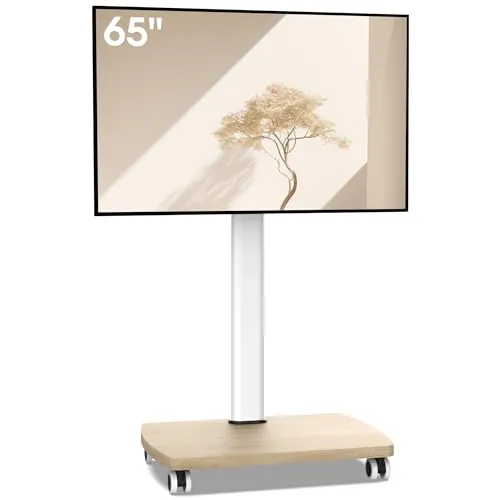 AOKCOS Soporte de TV con Rueda para TV de 32-65", Giratorio y Altura Regulable, Soporte de Pie para TV con Base de Madera, máx VESA 400x400mm Carga 40kg