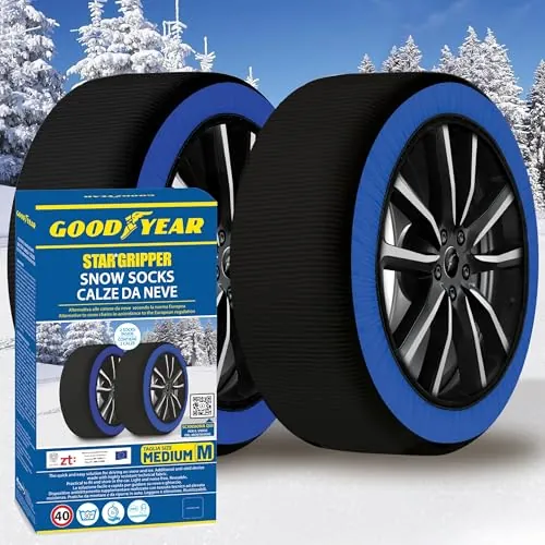Goodyear Calcetines de nieve GoodYear Star Gripper homologados Italia EN 16662-1:2020 dos cadenas de nieve de tela para coche. Snow Sock Talla M