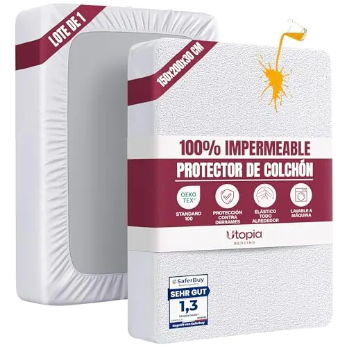 Utopia Bedding Protector Colchón 105 x 190 x 30 cm Impermeable, Certificación Oeko-Tex Funda Colchón, Cubre Colchón Transpirable, Elástico En Todo El Contorno