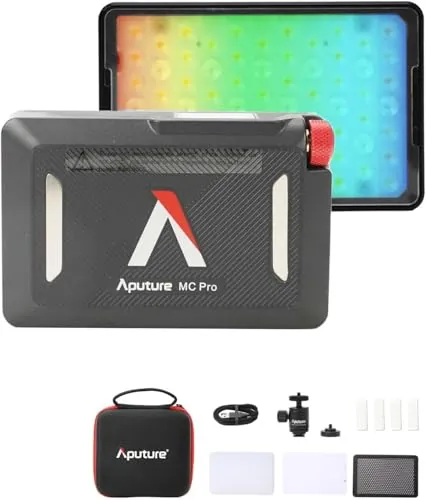 Aputure MC Pro (RGB, 2000K-10000K) Mini Panel LED de Luz - Carcasa de Aluminio con IP65, Lente óptico Profesional, Vida útil de Batería Extra Larga, Magnético de Doble Lado, Muchos Accesorios