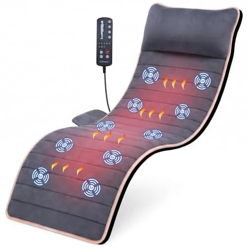 SNAILAX Colchón de Masaje Térmico con Vibración- Cojin de Masaje Terapéutico con 10 Motores Vibrantes, Masaje de Cuerpo Completo con Calor para Relajar Dolores Musculares, Dormirse