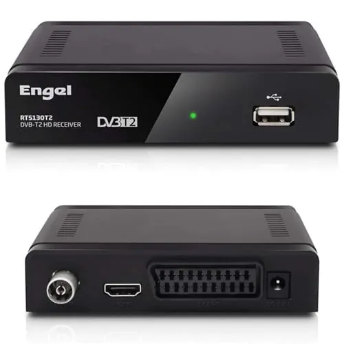 Engel RT5130B Receptor decodificador TDT DVB-T2 HD Grabador con Función Timeshift y PVR USB Reproduce MKV H264 MP3 JPEG Salida HDMI Compatible MPEG2 Ideal para TV Digital Terrestre