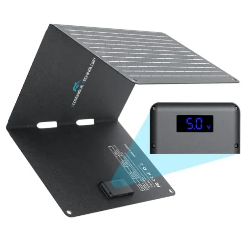 Panel solar de 30 W con pantalla digital y cargador solar de 2 puertos | Panel solar portátil USB C ETFE resistente al agua para camping y uso al aire libre, cargador solar para móviles baterías.