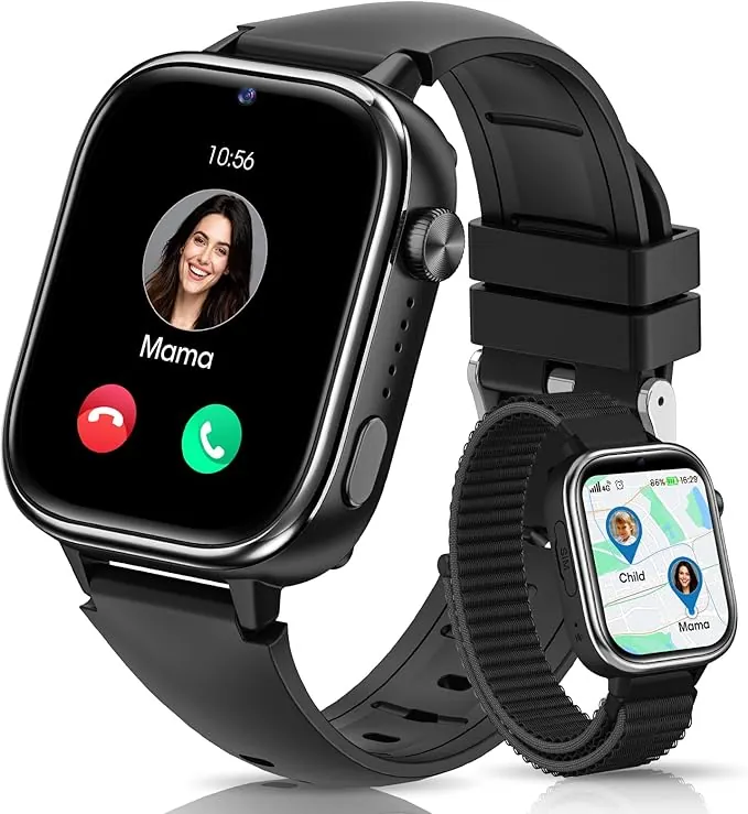 SWGOTA 4G Reloj Inteligente Niño, Smartwatch Niños con GPS y Teléfono/Videollamadas/Chat de Voz/Función SOS/Modo Escuela/IP68, Cámara Despertador Podómetro Monitor de Sueño, Regalo Niñas/Niños, Negro