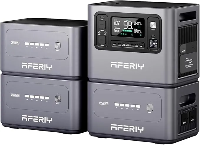 AFERIY 8192Wh - Generador eléctrico (2800 W, con 3 baterías adicionales, estación eléctrica portátil, capacidad ampliable, generador solar para uso doméstico/autocaravana/fallo de corriente