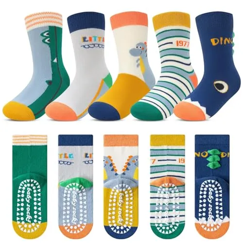 Kyopp 5 pares de calcetines antideslizantes para niños y niñas, calcetines ABS de algodón con motivos de animales, 6-8 años