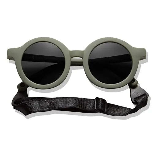 BABYMOCS Gafas de sol redondas para niños de 1,5 años a 8 años, 100% protección UV, flexibles, sin BPA, sin sustancias nocivas, con correa, diseño sueco, gafas de sol para niños pequeños, verde, talla