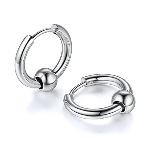 FOCALOOK Pendientes Hombres Aros Cuentas Acero Inoxidable 316L Pendientes Hipoalergénicos Oreja Joyería Moderna Cumpleaños