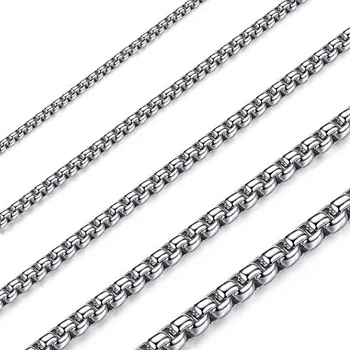 OSTAN Collares para Hombres Mujeres, 1.5/2/2.5/3/4/5mm de Ancho 45-80cm de Largo, Color Plateado, Cadena Hombre Acero Inoxidable (Anchura: 2 mm, 65)