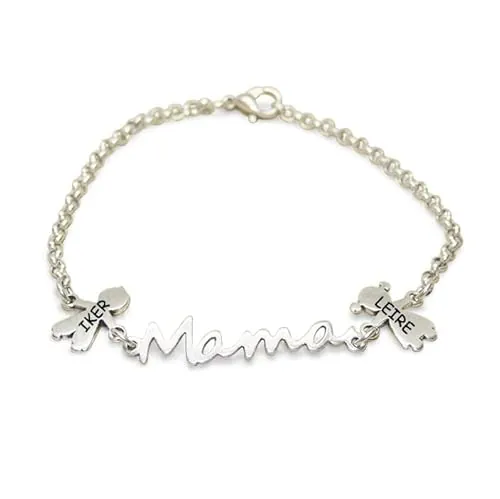 Pulsera eslabón fino MAMÁ. Ideal para el DÍA DE LA MADRE. Regalo original, personalizado con los nombres de tus hijos