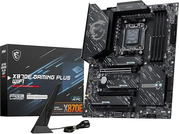 MSI X870E Gaming Plus WiFi Placa Base, ATX - Admite procesadores AMD Ryzen 9000/8000 / 7000, AM5-60A SPS VRM, DDR5 Memory Boost 8200+ MT/s (OC), PCIe 5.0 x16 & 4.0 x4, M.2 Gen5, Wi-Fi 7, 5G LAN