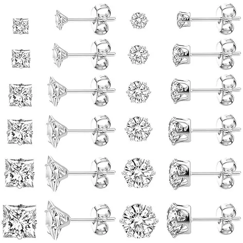 ZXTGBQ 12 Pares De Pendientes Para Hombre, Pendientes CirconiñA De Acero Inoxidable HipoalergéNico, Piercing CirconiñA Pendiente Brillantes Diamante, Pendiente De CartíLago Helix Piercing 3-8 mm
