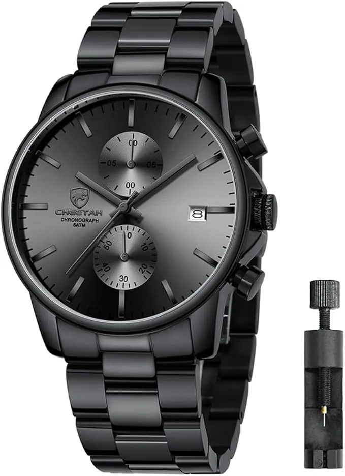 Affute Reloj de Cuarzo con cronógrafo de Acero Inoxidable y Metal, Resistente al Agua, con Fecha automática en manecillas Coloridas