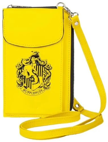 HARRY POTTER Bolsa Portamóvil Color Negro y Amarillo - 10,5x17,5x2,5 cm - Fabricada en PVC y Poliéster - Cierre de Cremallera - Ideal para Llevar Colgada - Producto Original Diseñado en España