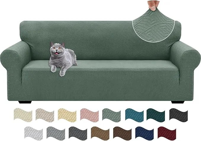Ystyle Funda Sofa 3 Plazas Ajustable, Fundas para Sofa Elasticas, Funda De Sofa Anti Gatos Perros, Sofa Cover con Reposabrazos, Jacquard Fundas Cubre Sofa Ntideslizante Lavable, Verde Claro