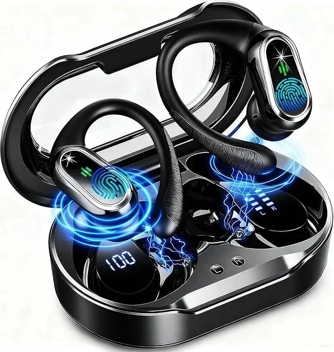 Auriculares inalámbricos Bluetooth Deportivos, Auriculares Bluetooth 5.4 HiFi Estéreo con 4 HD Mic, 50H Cascos Inalambricos con Cancelacion Ruido ENC, IP7 Impermeable Cascos para Running/Pantalla LED