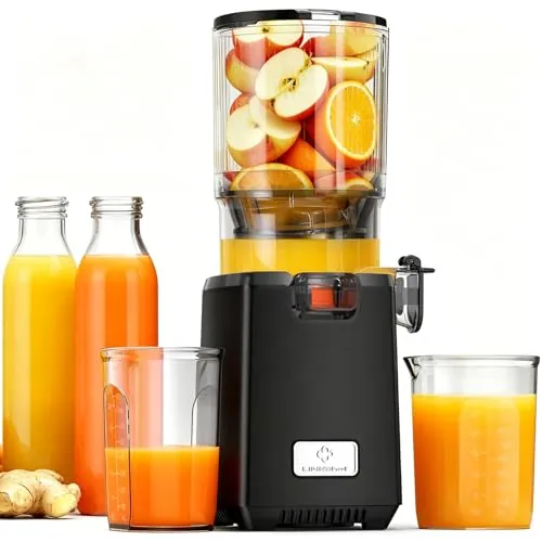 LINKChef Fruta Entera Extractor de Zumos y Verduras, 130mm Calibrey 1,8L Licuadora Prensado en Frio, 250W Extractor de Jugo Juicer Machine, Función de Masticación Inversa, Fácil de instalar y limpiar
