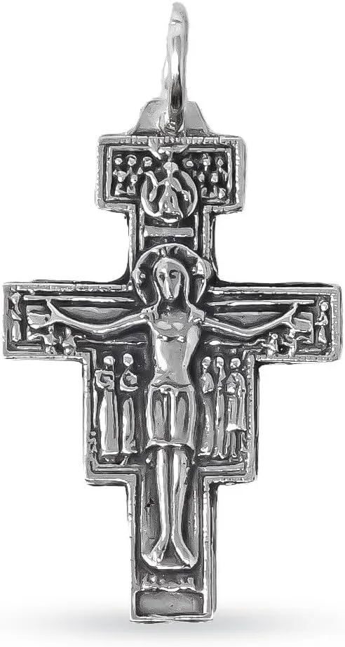 Cruz Crucifijo Cristo San Damián en Plata de Ley 925m maciza de 38mm.