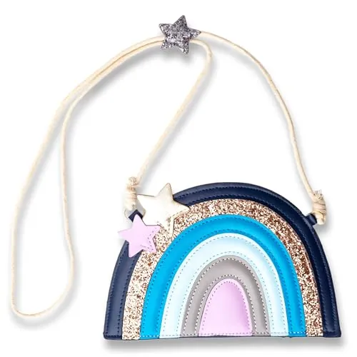 Papierdrachen Bolso de mano para niños, accesorio vegano para niños, multicolor, bolso bandolera de piel sintética, gran idea de regalo para niñas, Multicolor Blue Rainbow, 20 x 13 cm