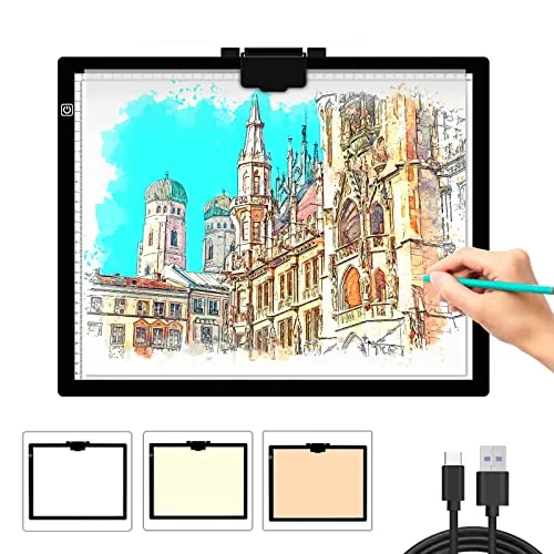 Caja de luz A3 para dibujo, portátil, brillo ajustable, LED Light Pad Tracing Light Board con cable tipo C para artistas, dibujo, pintura de diamantes, estencilling, bocetos, animación, rayos X